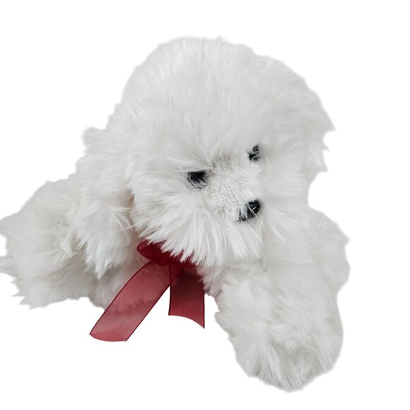 DanDee Plush Puppy Dog White Red Ribbon Valentine's Day Gift Stuffed Animal Toy - Picture 1 of 10